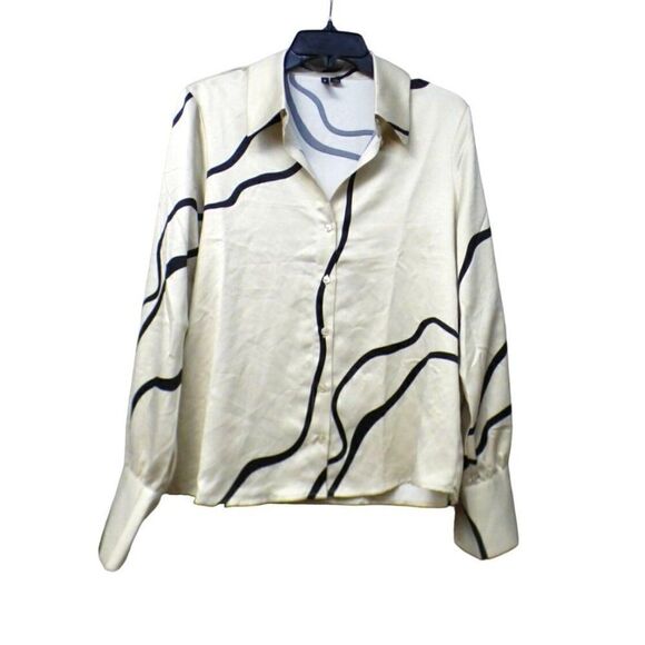 Vero Moda Merle Abstract Print Button-Up Shirt, Pumice Stone Aop Rag, Sz. M - Picture 1 of 10
